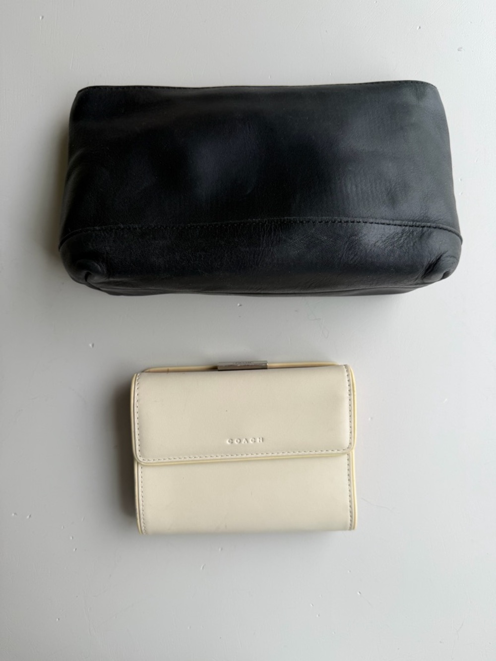 Coach Leather Compact Wallet with Black Coach cosmetic pouch